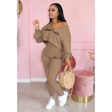 Load image into Gallery viewer, 2021 Fall Clothes for Women Letter Printing Casual Elastic Waist Loungewear Women Fashion New Arrival Long Sleeve Two Piece Set