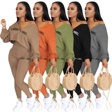 Load image into Gallery viewer, 2021 Fall Clothes for Women Letter Printing Casual Elastic Waist Loungewear Women Fashion New Arrival Long Sleeve Two Piece Set