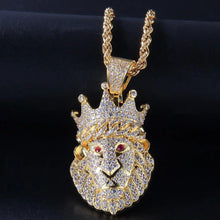 Load image into Gallery viewer, Hip Hop AAA CZ Zircon Paved Bling Iced Out Crown Lion Animal Pendants Necklace for Men Rapper Jewelry Gold Color Drop Shipping