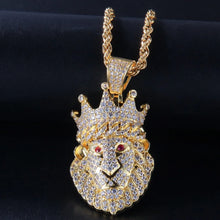 Load image into Gallery viewer, Hip Hop AAA CZ Zircon Paved Bling Iced Out Crown Lion Animal Pendants Necklace for Men Rapper Jewelry Gold Color Drop Shipping