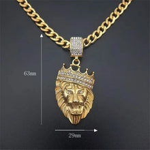 Load image into Gallery viewer, Hip Hop Full Iced Out Bling Lion Rhinestone Stainless Steel Cuban Chain Gold Color Pendants & Necklaces For Men Jewelry Dropship