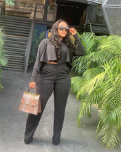 Load image into Gallery viewer, Elegant Work Wear Two Piece Set Fall Clothes for Women Ruffles Crop Top and Wide Leg Pants Suits Matching Sets Sexy Club Outfits