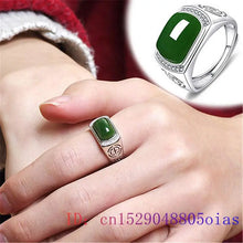 Load image into Gallery viewer, Green Jade Ring Gifts Fashion Men Charm Gemstone Crystal Women Jewelry Zircon 925 Silver Amulet Chalcedony Natural
