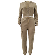 Load image into Gallery viewer, CM.YAYA Fashion Women's Set Long Sleeve Zipper Fly Hoodies and Jogger Cargo Pants 2023 Active Two 2 Piece Sets Outfit Tracksuit