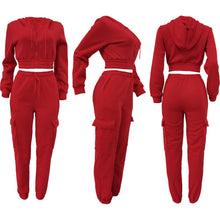 Load image into Gallery viewer, CM.YAYA Fashion Women's Set Long Sleeve Zipper Fly Hoodies and Jogger Cargo Pants 2023 Active Two 2 Piece Sets Outfit Tracksuit