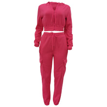 Load image into Gallery viewer, CM.YAYA Fashion Women's Set Long Sleeve Zipper Fly Hoodies and Jogger Cargo Pants 2023 Active Two 2 Piece Sets Outfit Tracksuit