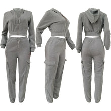 Load image into Gallery viewer, CM.YAYA Fashion Women's Set Long Sleeve Zipper Fly Hoodies and Jogger Cargo Pants 2023 Active Two 2 Piece Sets Outfit Tracksuit