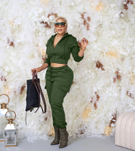 Load image into Gallery viewer, CM.YAYA Fashion Women's Set Long Sleeve Zipper Fly Hoodies and Jogger Cargo Pants 2023 Active Two 2 Piece Sets Outfit Tracksuit