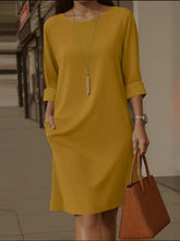 Load image into Gallery viewer, Elegant Dress Casual Chic Versatile Dress Office Midi Pocket Sleeve Dress Loose A Line Solid Color For Woman Summer Knee Length