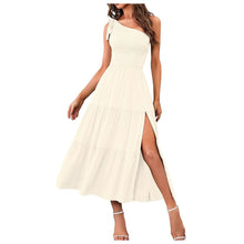 Load image into Gallery viewer, Elegant Dresses For Women Women'S Summer Casual One Shoulder Sleeveless Smocked Elastic Waist Tiered Midi Dress платье