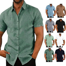 Load image into Gallery viewer, Summer Cotton Linen Shirts for Men Casual Short Sleeved Shirts Blouses Solid Turn-Down Collar Formal Beach Shirts Male Clothing