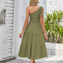 Load image into Gallery viewer, Elegant Dresses For Women Women'S Summer Casual One Shoulder Sleeveless Smocked Elastic Waist Tiered Midi Dress платье
