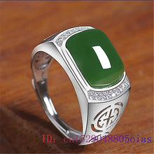 Load image into Gallery viewer, Green Jade Ring Gifts Fashion Men Charm Gemstone Crystal Women Jewelry Zircon 925 Silver Amulet Chalcedony Natural