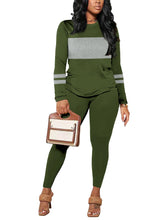 Load image into Gallery viewer, Two-piece Set Women's Colorblock Round NeckTee & Plain Skinny Pants, Casual Long Sleeve T-shirt & Trousers for Fall & Winter, Wo