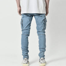 Load image into Gallery viewer, Jeans Men Pants Wash Solid Color Multi Pockets Denim Mid Waist Cargo Jeans Plus Size Fahsion Casual Trousers Male Daily Wear