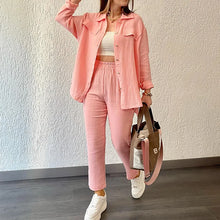 Load image into Gallery viewer, summer outfits for women 2025 New Loose Button Long Sleeve Shirt and Cropped Pants Casual Sports Summer women's suit Pants Set