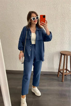 Load image into Gallery viewer, summer outfits for women 2025 New Loose Button Long Sleeve Shirt and Cropped Pants Casual Sports Summer women's suit Pants Set