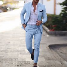 Load image into Gallery viewer, New Fashion Men's Plus Size 2 Piece Suit Sets Casual Business Trendy Solid Color Single Button Blazers Trousers Male Clothes