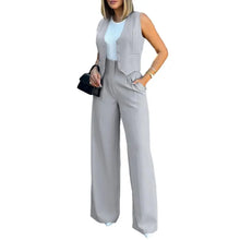 Load image into Gallery viewer, Casual Suit Set Women Tracksuit Wide Leg Pants Suit Vest Solid Color Tracksuit Elegant Lady Baggy Pants Two Pieces Set