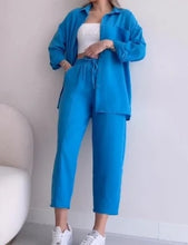 Load image into Gallery viewer, summer outfits for women 2025 New Loose Button Long Sleeve Shirt and Cropped Pants Casual Sports Summer women's suit Pants Set