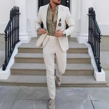 Load image into Gallery viewer, New Fashion Men's Plus Size 2 Piece Suit Sets Casual Business Trendy Solid Color Single Button Blazers Trousers Male Clothes