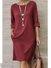 Load image into Gallery viewer, Elegant Dress Casual Chic Versatile Dress Office Midi Pocket Sleeve Dress Loose A Line Solid Color For Woman Summer Knee Length
