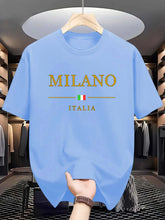Load image into Gallery viewer, Men's summer 100 cotton fashionable casual loose plus size MILANO ITALIA pattern printed sports round neck short sleeved T-shirt
