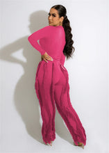 Load image into Gallery viewer, Elegant 2 Piece Sets Women Outfit 2024 Autumn Winter Long Sleeve Bodysuit Top and Tassel Pants Matching Sets Conjuntos Femininos