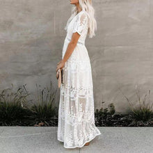 Load image into Gallery viewer, Summer Boho Women Maxi Dress Loose Embroidery White Lace long Tunic Beach Dress Vacation dresses for women 2022 evening dresses