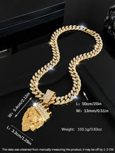 Load image into Gallery viewer, ULJ Hip Hop Bling Lion Reinstones Pendant With 13mm Iced Out Bling Cuban Chain Necklace Jewelry