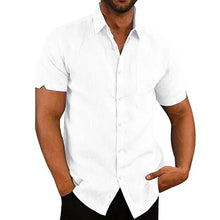 Load image into Gallery viewer, Summer Cotton Linen Shirts for Men Casual Short Sleeved Shirts Blouses Solid Turn-Down Collar Formal Beach Shirts Male Clothing