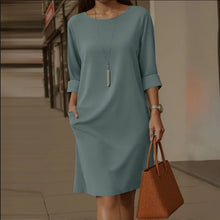 Load image into Gallery viewer, Elegant Dress Casual Chic Versatile Dress Office Midi Pocket Sleeve Dress Loose A Line Solid Color For Woman Summer Knee Length