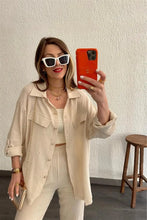Load image into Gallery viewer, summer outfits for women 2025 New Loose Button Long Sleeve Shirt and Cropped Pants Casual Sports Summer women's suit Pants Set