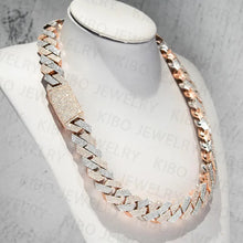 Load image into Gallery viewer, Iced Out Two Tone VVS Moissanite Necklace 925 Sterling Silver And Rose Gold Plated Big Huge 18mm Moissanite Cuban Link Chain