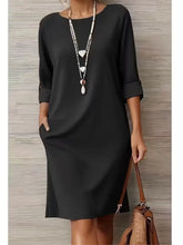 Load image into Gallery viewer, Elegant Dress Casual Chic Versatile Dress Office Midi Pocket Sleeve Dress Loose A Line Solid Color For Woman Summer Knee Length
