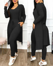 Load image into Gallery viewer, Two Piece Set Women Outfit 2024 Spring Fashion Drawstring Pocket Design U-Neck Sleeveless Skinny Jumpsuit & Long Sleeve Coat Set