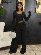 Load image into Gallery viewer, New Elegant Tracksuits Women's Outfits Long Sleeve T-shirt and Wide Leg Pants Suits Spring Fall Fitness 2 Piece Set Sportswear