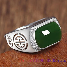 Load image into Gallery viewer, Green Jade Ring Gifts Fashion Men Charm Gemstone Crystal Women Jewelry Zircon 925 Silver Amulet Chalcedony Natural