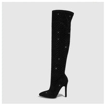 Load image into Gallery viewer, Bling Bling Rhinestones Faux Suede Elastic Women Thigh High Boots Fashion Autumn Winter High heels Over the Knee long Boots Shoe