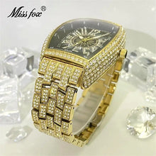 Load image into Gallery viewer, Luxury Gold Watches Men Brand MISSFOX Fashion Hip Hop lce Diamond Sun Pattern Literal Quartz Wristwatch Male Dropshipping Hot