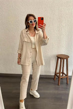 Load image into Gallery viewer, summer outfits for women 2025 New Loose Button Long Sleeve Shirt and Cropped Pants Casual Sports Summer women's suit Pants Set