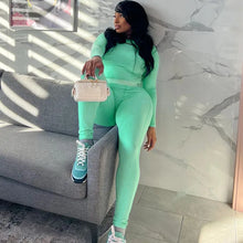 Load image into Gallery viewer, Europe Style Women's Autumn New Solid Color Round Neck Long Sleeve Tight Top Fashion Street Trouser Suit Women