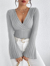 Load image into Gallery viewer, Women's Fall and Winter Long-sleeved Tops, V-neck Sexy Slim Striped Women's Tops, Long-sleeved T-shirt Knitted Bottoming Shirt