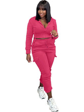 Load image into Gallery viewer, CM.YAYA Fashion Women's Set Long Sleeve Zipper Fly Hoodies and Jogger Cargo Pants 2023 Active Two 2 Piece Sets Outfit Tracksuit