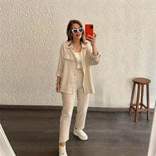 Load image into Gallery viewer, summer outfits for women 2025 New Loose Button Long Sleeve Shirt and Cropped Pants Casual Sports Summer women's suit Pants Set