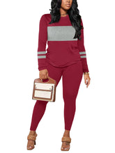 Load image into Gallery viewer, Two-piece Set Women's Colorblock Round NeckTee & Plain Skinny Pants, Casual Long Sleeve T-shirt & Trousers for Fall & Winter, Wo