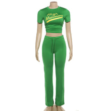 Load image into Gallery viewer, Fitness Jogging Suit Set Women Fall Casual Crop Top Folds Tees + Drawstring Wide-Leg Tracksuits Set Fitness Tracksuits Two Piece