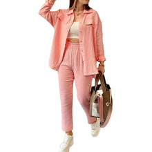 Load image into Gallery viewer, summer outfits for women 2025 New Loose Button Long Sleeve Shirt and Cropped Pants Casual Sports Summer women's suit Pants Set