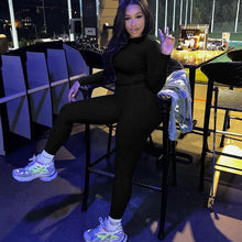 Load image into Gallery viewer, Europe Style Women's Autumn New Solid Color Round Neck Long Sleeve Tight Top Fashion Street Trouser Suit Women