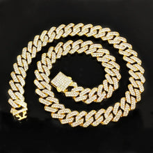Load image into Gallery viewer, HipHop Men Women 14MM Prong Cuban Link Chain Necklace Bling Iced Out 2 Row Rhinestone Paved Miami Rhombus Cuban Bracelet Jewelry